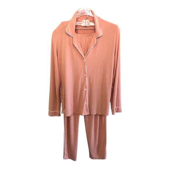 Eberjey Women's Modal Blend Contrast Piping Luxurious Long Pajama Set Size L - Picture 1 of 15